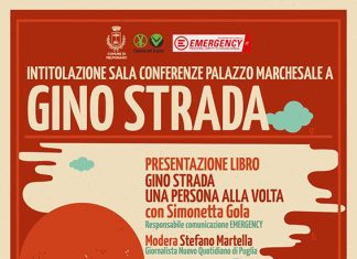 La sala conferenze del Palazzo Marchesale sarà intitolata a Gino Strada. Appuntamento a Melpignano per la presentazione dell’ultimo saggio del fondatore di Emergency
