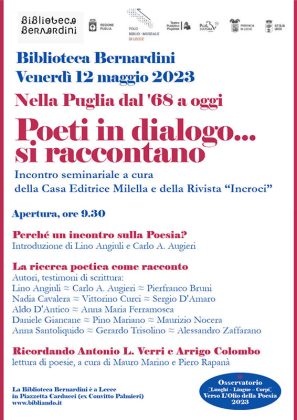 Giornata immersiva in Biblioteca Bernardini: “Nella Puglia dal '68 a oggi. Poeti in dialogo... si raccontano” - Corriere Salentino