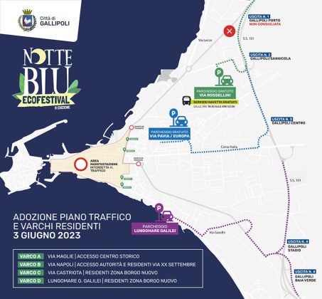 Notte Blu Ecofestival: adottato il piano traffico, parcheggio gratuito in via Rossellini e trasporto urbano gratuito fino a Corso Roma - Corriere Salentino