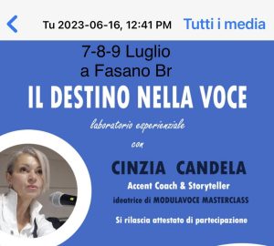 Cinzia Candela torna in Puglia con il nuovo “laboratorio esperienziale” dedicato alle strategie che mirano all’approfondimento della conoscenza del “potere della voce” - Corriere Salentino