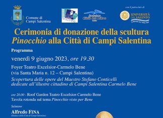 Campi Salentina: il Maestro Stefano Conticelli dona alla città la scultura ispirata al “Pinocchio” di Carmelo Bene