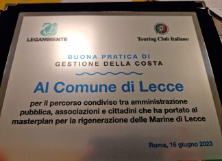 Il Comune di Lecce premiato per il masterplan di rigenerazione delle marine