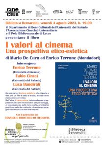 "I valori al cinema. Una prospettiva etico-estetica" alla Biblioteca Bernardini venerdì 4 agosto - Corriere Salentino