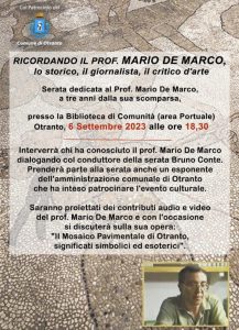 A tre anni dalla scomparsa del prof. Mario De Marco, serata dedicata alla sua memoria ad Otranto - Corriere Salentino