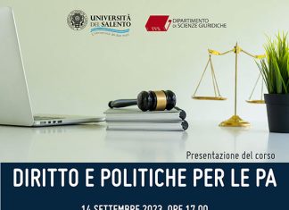 “Diritto e politiche per le pubbliche amministrazioni” il 14 settembre incontro online per presentare il nuovo corso di laurea Unisalento