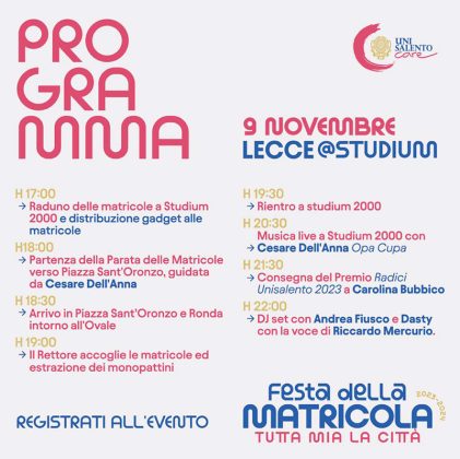 Giovedì 9 novembre torna a Lecce la “Festa della matricola” - Corriere Salentino