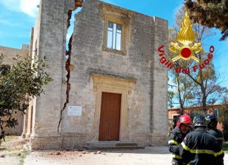 A rischio crollo la chiesa di San Giuseppe a Castrignano del Capo. Tempestivo l’intervento dei Vigili del Fuoco