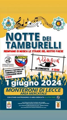 Sabato 1° giugno Monteroni di Lecce si accende con la "Notte dei tamburelli" - Corriere Salentino
