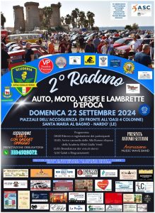 Tutto pronto per il 2° Raduno di Auto, Moto, Vespe e Lambrette d'Epoca a Santa Maria al Bagno di Nardò - Corriere Salentino