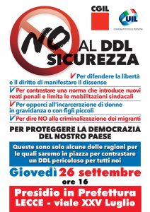 Presidio CGIL e UIL in prefettura: "No al DDL Sicurezza, no alla repressione". Manifestazioni in programma in tutta Italia - Corriere Salentino