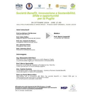 A Lecce il convegno "Società Benefit, Innovazione e Sostenibilità per la Puglia" - Corriere Salentino