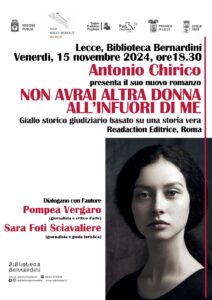 Lecce: la Biblioteca Bernardini ospita il romanzo giallo “Non avrai altra donna all’infuori di me” di Antonio Chirico - Corriere Salentino
