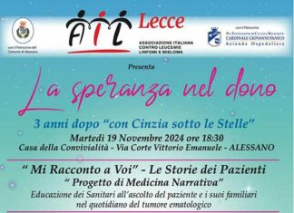 Alessano accoglie “La speranza nel dono”: una serata di testimonianze e letture sulla forza dei pazienti