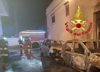 Quattro auto in fiamme nella notte: vigili del fuoco in azione a Leverano e Ugento