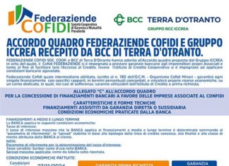Accordo Quadro tra Federaziende Cofidi e Gruppo Iccrea recepito da Bcc di Terra d’Otranto