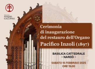Sabato 15 febbraio l’inaugurazione dell’Organo Inzoli restaurato nella Basilica Cattedrale di Nardò