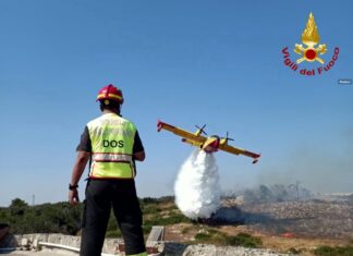 Fiamme tra i boschi di Castro, presente anche un canadair