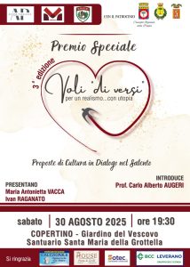 A Copertino torna “Voli di Versi”: il 30 agosto la terza edizione del premio che celebra cultura, impegno civile e poesia - Corriere Salentino