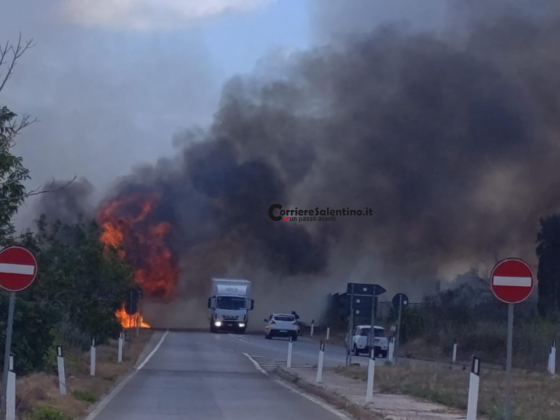 Incendio sulla 274, fiamme lambiscono i mezzi in transito: paura per gli automobilisti - Corriere Salentino
