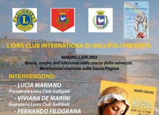 Il Lions Club International di Gallipoli presenta il libro: “Maria, madre dell’Altissimo nella storia della salvezza. Meditazioni mariane sulla Sacra Pagina”