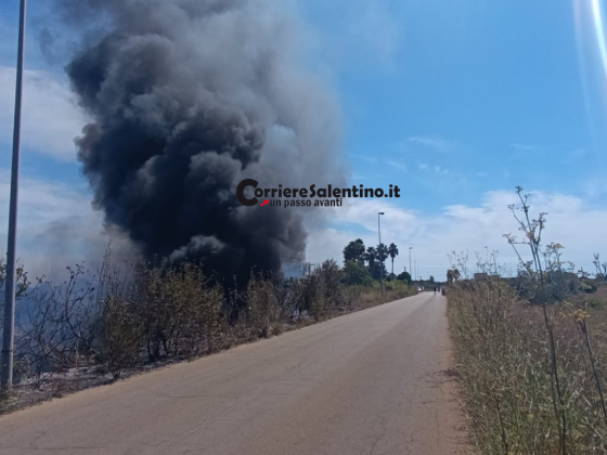 Incendio in una cava abbandonata sulla provinciale San Nicola–Acquarica: fiamme a ridosso delle abitazioni - Corriere Salentino
