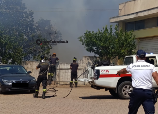 Incendio in una cava abbandonata sulla provinciale San Nicola–Acquarica: fiamme a ridosso delle abitazioni