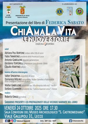 "ChiAmaLaVita. Le nuove storie": il nuovo libro della giornalista Federica Sabato al Sigismondo Castromendiano - Corriere Salentino
