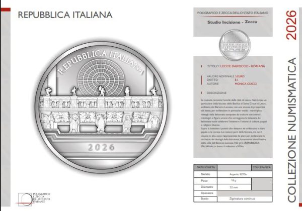 Moneta d'argento da 5 euro dedicata alla Città di Lecce: arte barocca romana - Corriere Salentino