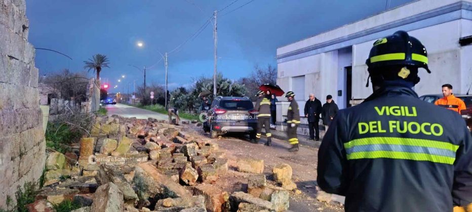 Tromba d’aria a Presicce-Acquarica: crolla un muro - Corriere Salentino