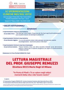 ASL Lecce, venerdì 27 marzo il professor Giuseppe Remuzzi ospite dell'evento dedicato alla ricerca clinica - Corriere Salentino
