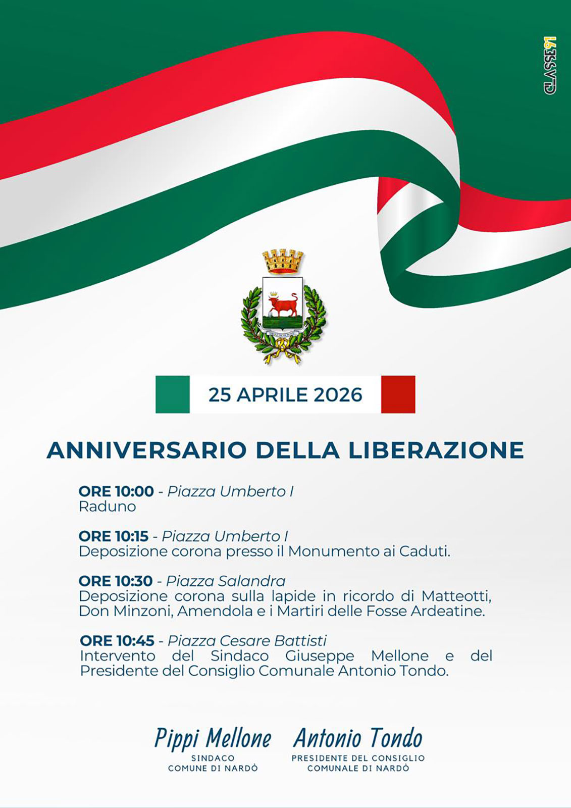 25 aprile a Nardò, il programma della Festa della Liberazione ...