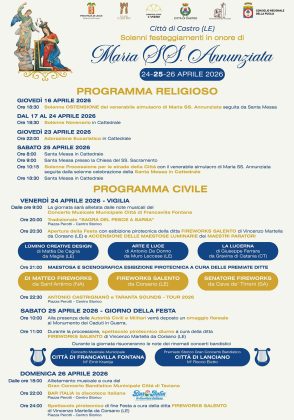 Festeggiamenti in onore di Maria SS. Annunziata: dal 24 al 26 aprile Castro si illumina di fede, tradizione e spettacolo - Corriere Salentino