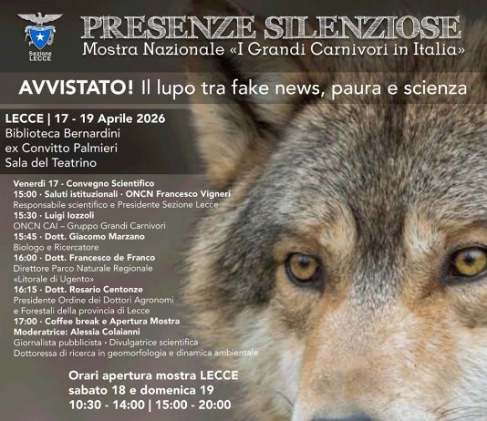 Mostra nazionale “Presenze Silenziose – I Grandi Carnivori in Italia” dal 17 al 19 aprile a Lecce