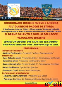 Sticchi e Corvino, il tributo di Valori e Rinnovamento: una serata per celebrare il Lecce che ha fatto la storia - Corriere Salentino