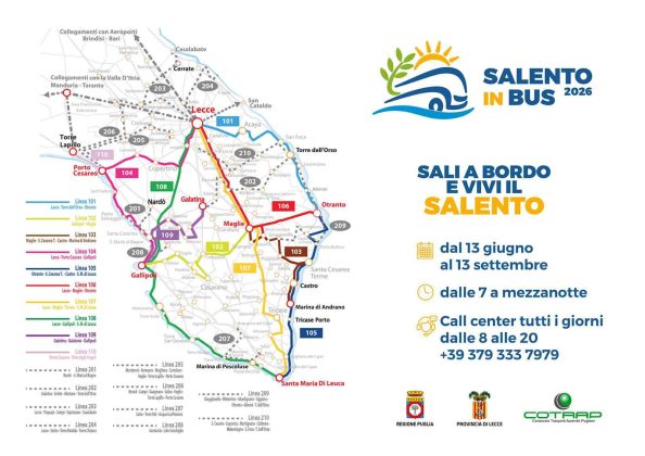 Collegamenti serali e corse rapide dirette tra le novità di "SalentoinBus 2026": al via da sabato 13 giugno il servizio di trasporto estivo - Corriere Salentino