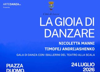 Venerdì 24 luglio per la prima volta arriva in Piazza Duomo a Lecce una serata evento dedicata alla grande danza nella terra di origine di Nicoletta Manni con ospiti altre eccellenze salentine