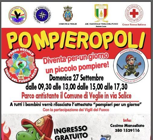 A Veglie arriva Pompieropoli: una giornata dedicata ai bambini e alle famiglie
