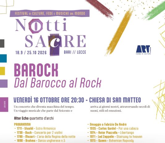 “Notti Sacre”, suoni dal barocco al rock domani 16 ottobre a Lecce nella Chiesa di San Matteo