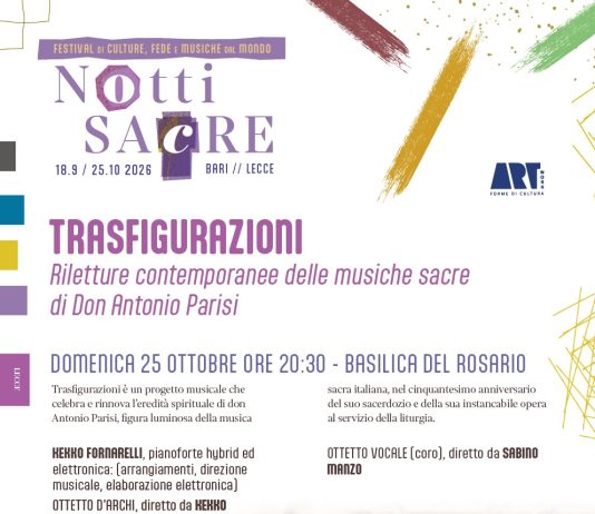“Notti Sacre”, domenica 25 ottobre a Lecce con “Trasfigurazioni”. Appuntamento nella Basilica del Rosario con le musiche di don Antonio Parisi