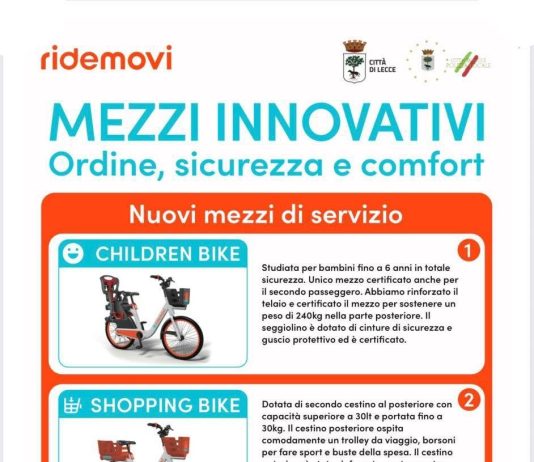 Micro-mobilità a Lecce: si arricchisce l’offerta dei mezzi di Ridemovi per famiglie, bambini e per fare la spesa