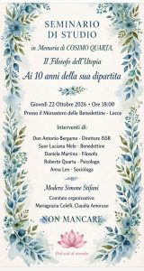 Giovedì il seminario “in Memoria di Cosimo Quarta. Il Filosofo dell’Utopia” - Corriere Salentino